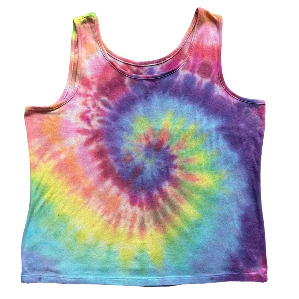 Handcrafted Sleeveless Tie Dye Sleeveless Tank Top Spiral Classic Hand Dyed XL